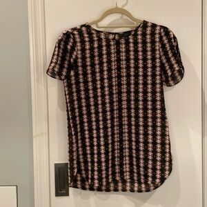 J. Crew Patterned Washable Short-Sleeved Blouse  - Pink and Black - Size 0